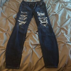 American Eagle Outfitters Dark Blue Ripped Skinny Jeans